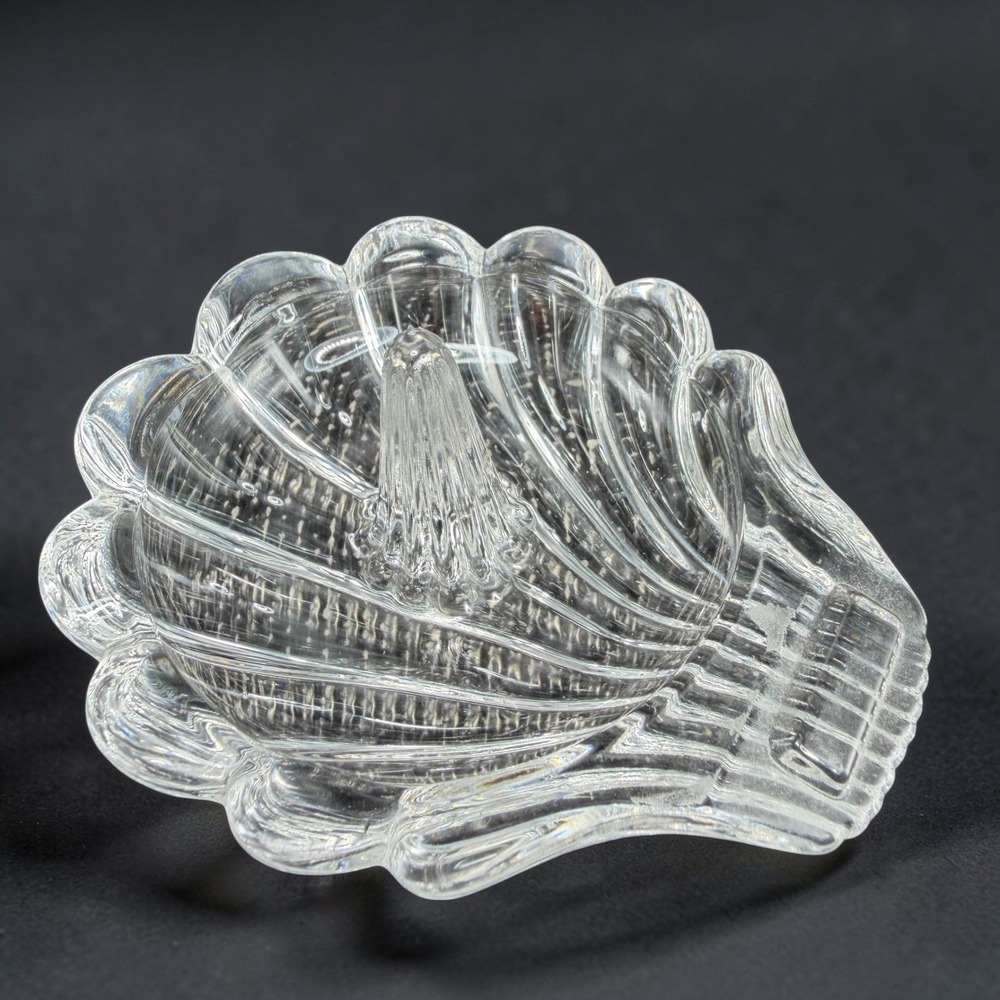 VTG Clear Glass Seashell Ring Holder Scalloped‎ Shell Trinket Dish Vanity Tray